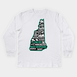 New Hampshire Concord cute map Conway Hanover Rochester Dover Manchester Nashua Derry The Granite State Kids Long Sleeve T-Shirt